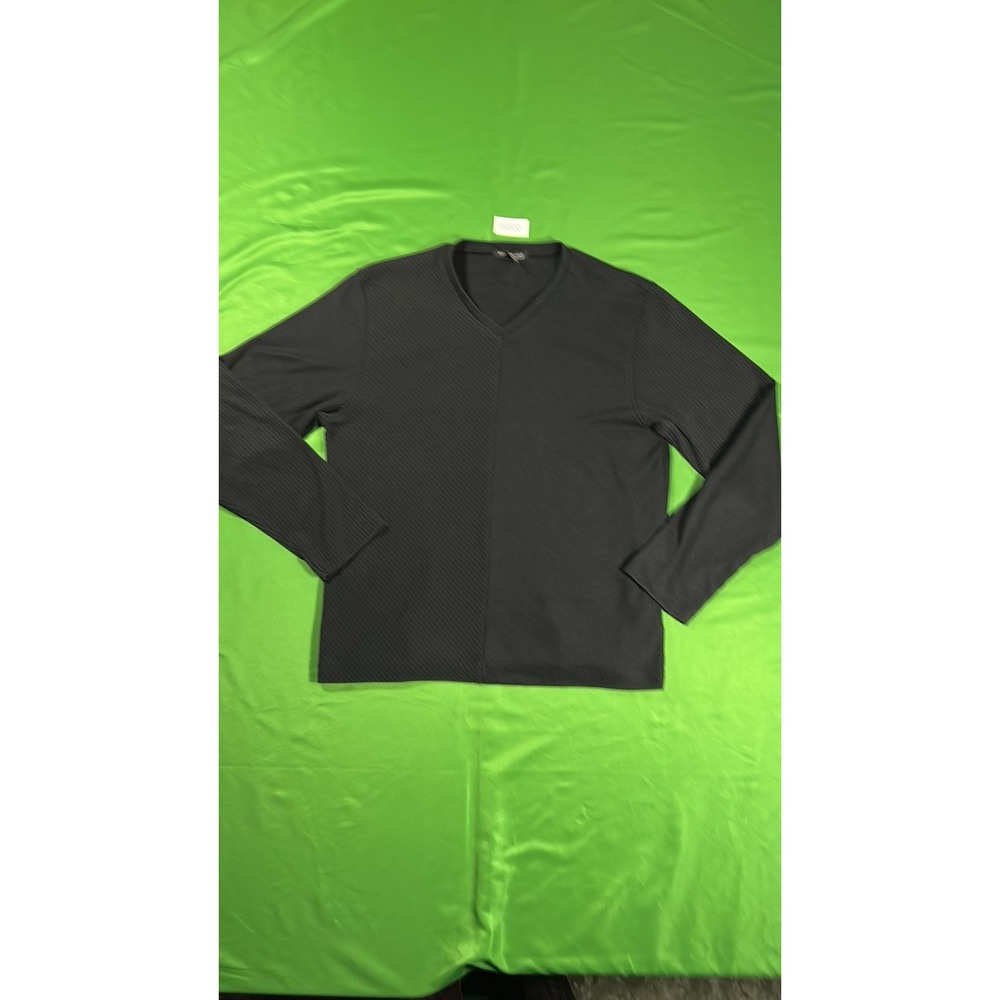 Kenneth Cole New York Mens XL Black Ribbed V-Neck Pullover Sweater Long Sleeve